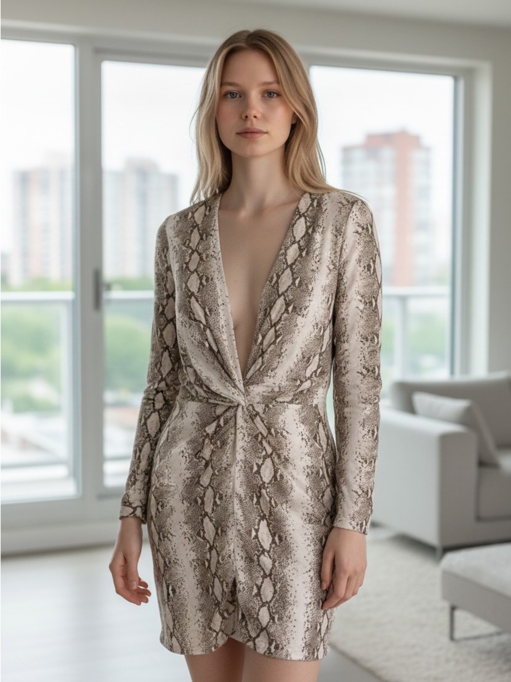 JLUXLABEL Neutral Snakeskin Print Dress
